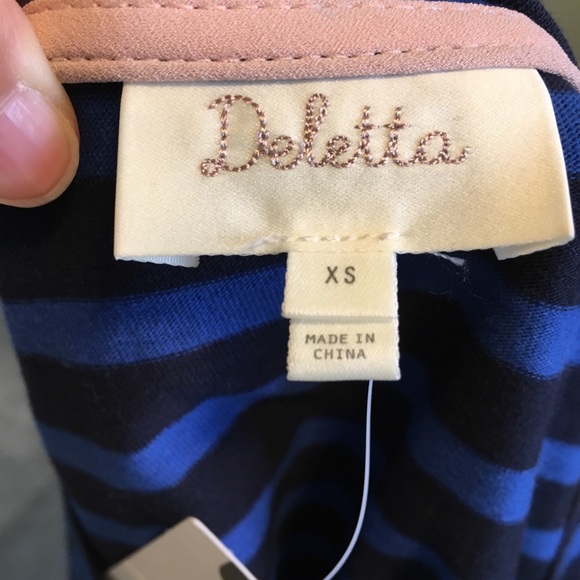 Deletta Anthropologie Blue Striped Pink Peplum Top - Picture 4 of 5